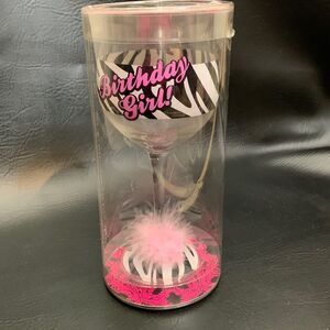 Minx Collector’s Birthday Girl Wine Glass 13 Oz Black White Pink Fur Wrap Stem